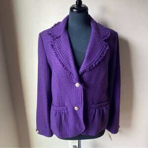 ANDREA VICCARO Blazer Purple Wool Blend Women's Vintage Career Rhinestone NWT